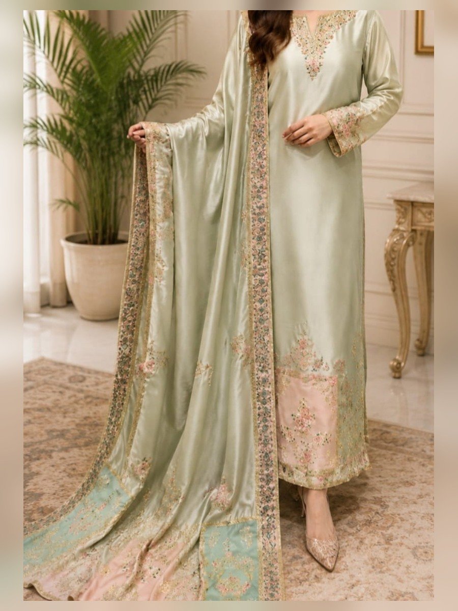 Mahnoor Mint Silk Ensemble